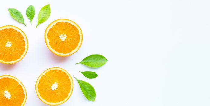 High vitamin C, Juicy and sweet. Fresh orange fruit on white background.