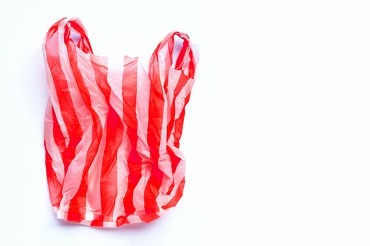 Colorful plastic bag on white background.