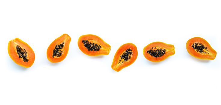 Papaya fruit on white background. Top view