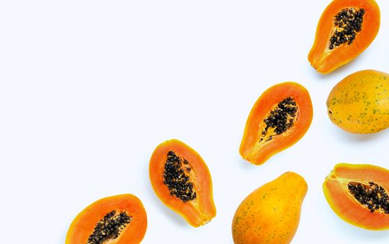 Papaya fruit on white background. Top view