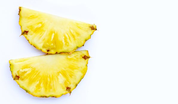 Fresh pineapple on white background. Top view