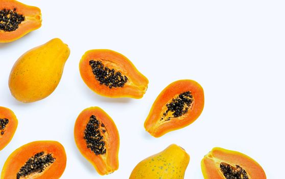 Papaya fruit on white background. Top view