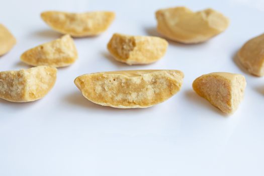 Coconut sugar on white background.