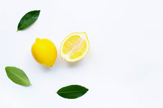 Fresh lemon on a white background. Copy space