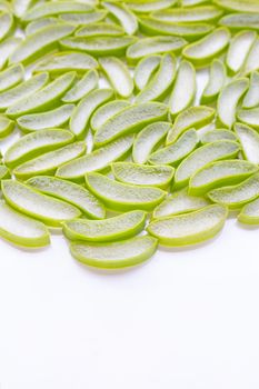 Aloe vera sliced on white background. Copy space