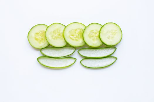 Aloe vera and cucumbers isolated on white background