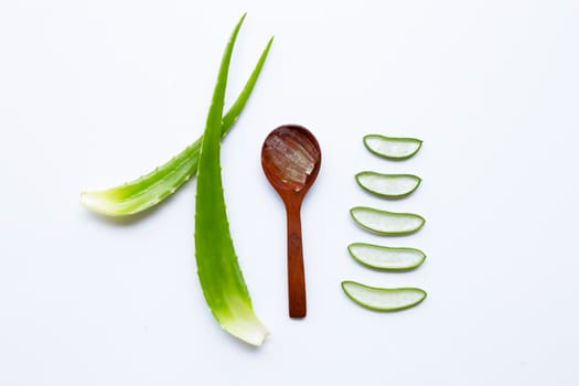 Aloe vera is a popular medicinal plant for health and beauty, on white background.