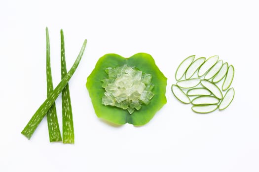 Aloe vera is a popular medicinal plant for health and beauty, on white background.
