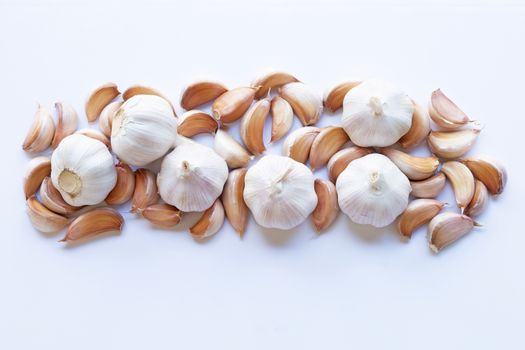 Garlic on white background. Top view