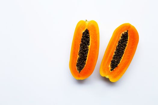 Papaya fruit on white background. Copy space