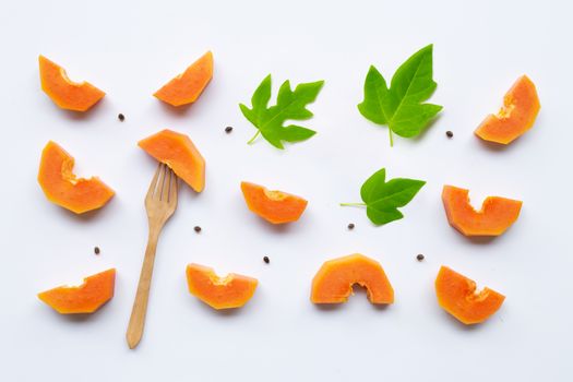 Papaya fruit on white background
