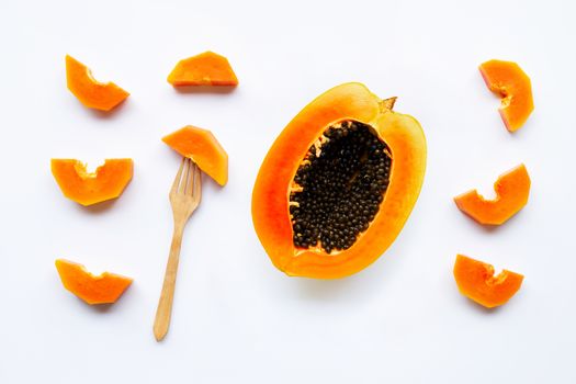 Papaya fruit on white background