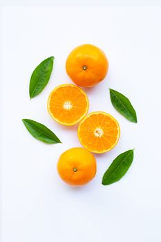 Fresh orange citrus fruit on white background.