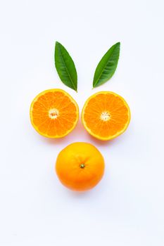 Fresh orange citrus fruit on white background.