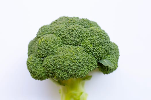 Fresh green broccoli on white background.