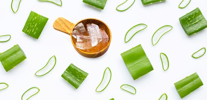 Aloe vera is a popular medicinal plant for health and beauty, on a white background.