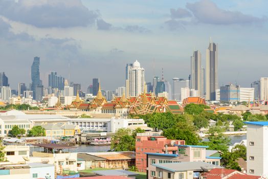 Bangkok , Thailand -  19 june, 2020 : High view of Thailand Grand Palace in the city