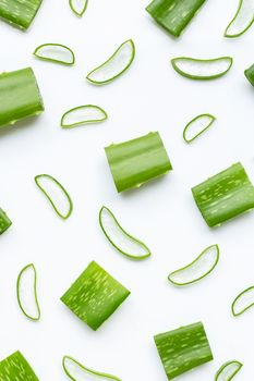 Aloe vera is a popular medicinal plant for health and beauty, on a white background.