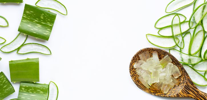 Aloe vera is a popular medicinal plant for health and beauty, on a white background.