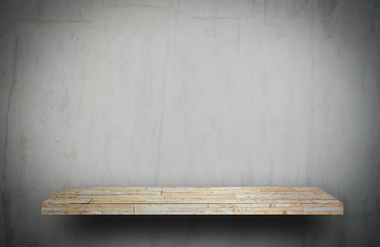 yellow stone rock shelf counter on gray cement for product display