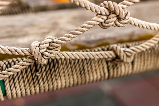 Close-up shot of rope knot revealing texture and detail.