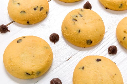 Freshly baked chocolate lava cookies on wooden background.