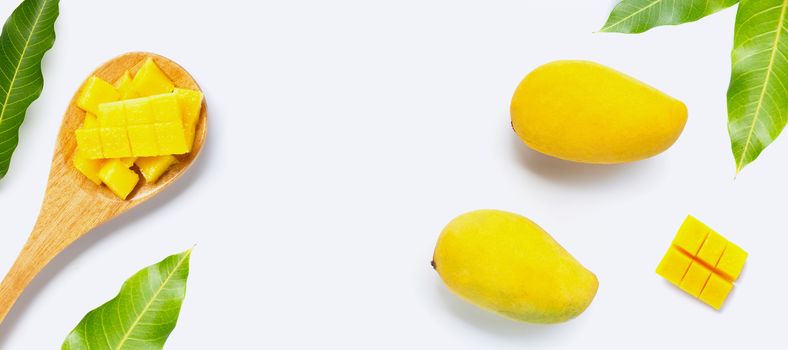 Tropical fruit, Mango  on white background. Top view