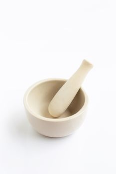 Mortar and pestle on white background. 