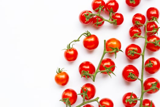 Fresh cherry tomatoes isolated on white background. Copy space