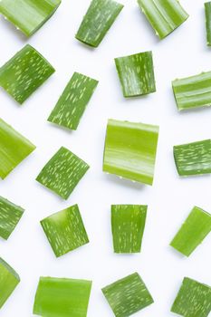 Aloe vera is a popular medicinal plant for health and beauty, on a white background.