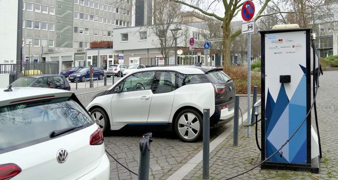 Brunswick, Lower Saxony, Germany, January 27,2018: Charging station for electric cars in Brunswick, Germany.