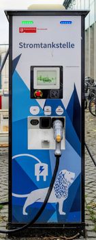 Brunswick, Lower Saxony, Germany, January 27,2018: Charging station for electric cars in Brunswick, Germany.