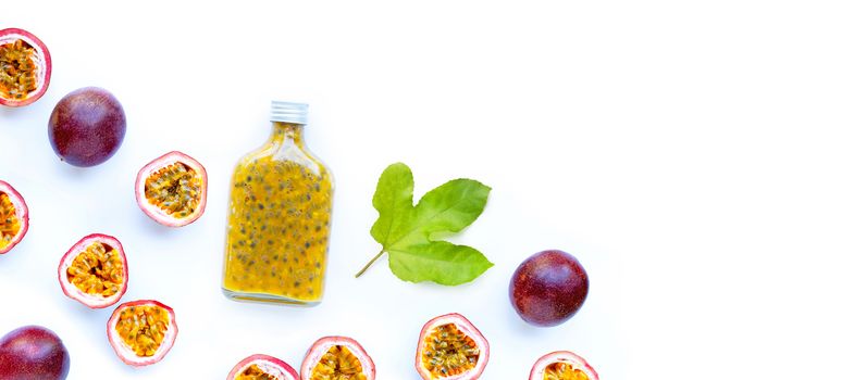 Passion fruit on white background. Top view