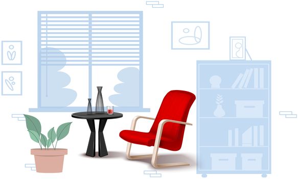 mock up illustration of realistic chair and table in a room