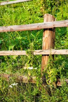 A detail of a wooden fence in the Ukrainian Carpathian Mountains