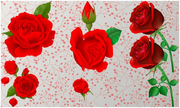 digital textile design small and big red roses