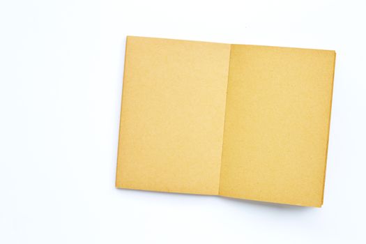 Opened empty book isolated on white background. Copy space