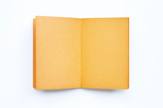 Opened old book isolated on white background. Copy space