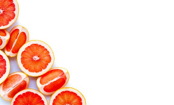 High vitamin C. Juicy grapefruit on white background.