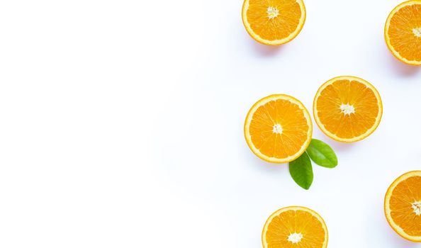 High vitamin C, Juicy and sweet. Fresh orange fruit on white background.