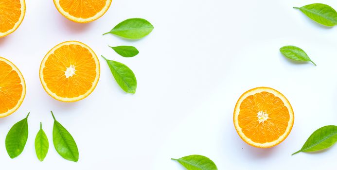 High vitamin C, Juicy and sweet. Fresh orange fruit on white background.