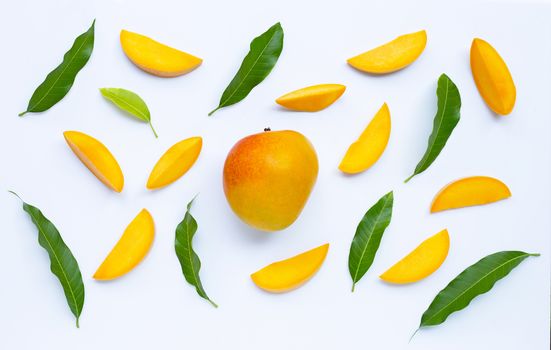 Tropical fruit, Mango  on white background. Top view