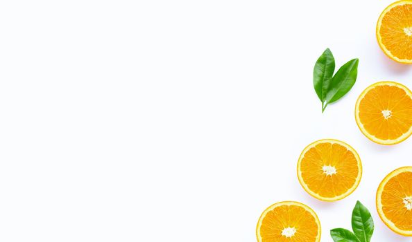 High vitamin C, Juicy and sweet. Fresh orange fruit on white background.