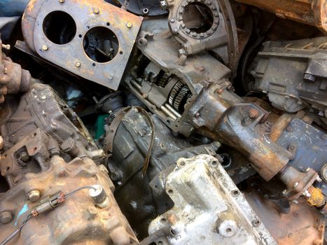 Top view of old engine parts.
