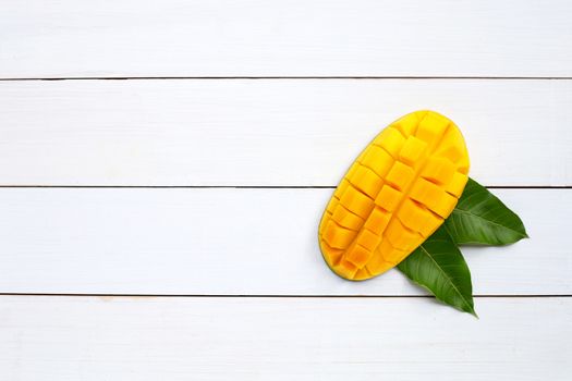 Tropical fruit, Mango  on white wooden background. Top view