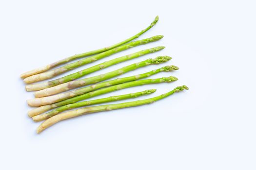 Fresh asparagus isolated on white background. Copy space