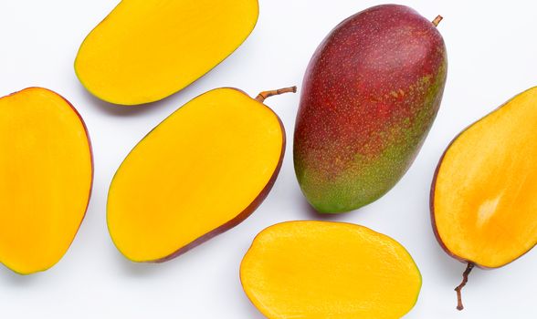 Tropical fruit, Mango  on white background. Top view