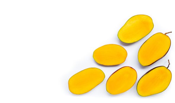 Tropical fruit, Mango  on white background. Top view