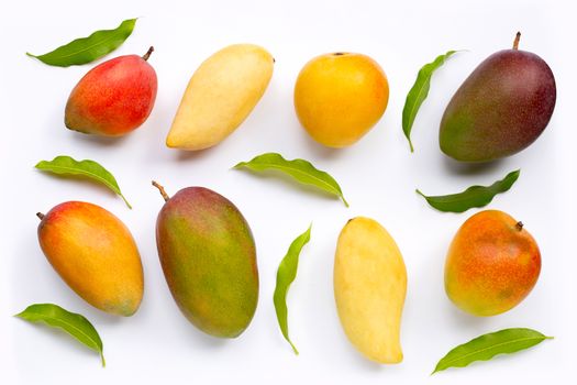 Tropical fruit, Mango  on white background. Top view