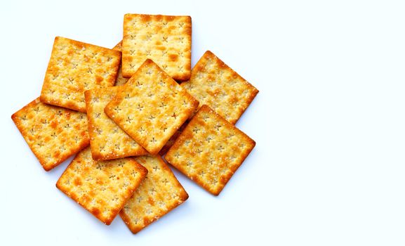 Crackers with sugar  on white background. Top view